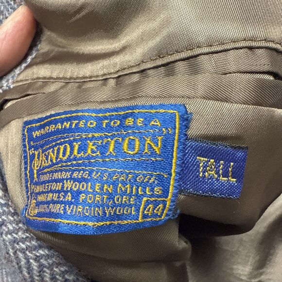 Vtg Pendleton Tweed Blazer Men 44L Gray Wool 2 Button Blazer Elbow Suede - Picture 4 of 7